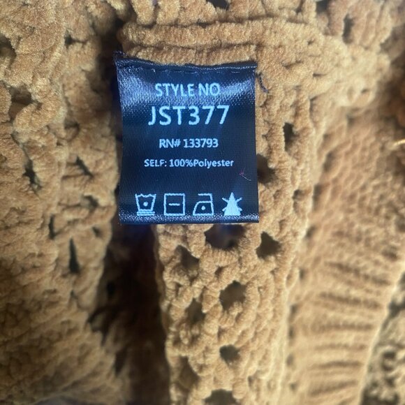 POL Chunky Crochet Pullover Sweater Womens S Mustard‎ Brown Open Knit Oversized - Picture 2 of 8